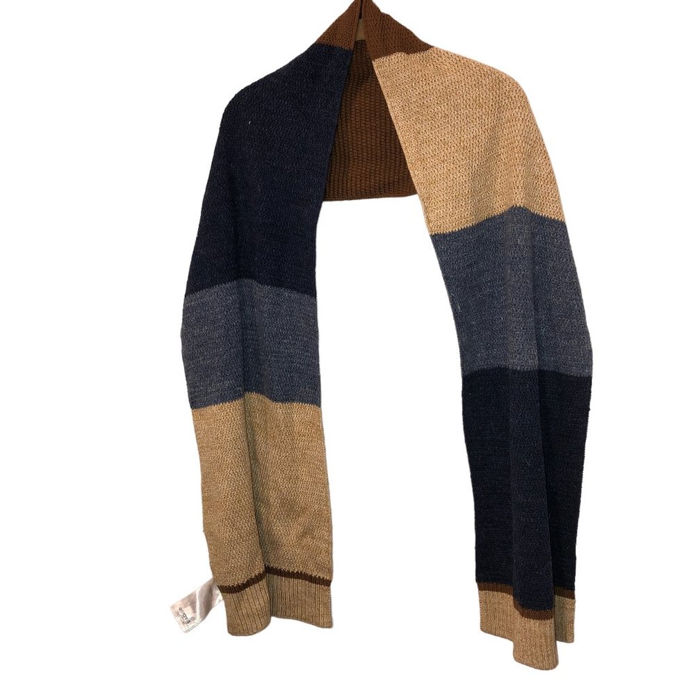 Gap Chunky Earthy Colors Chambray tan brown rugby stripe sweaer knit sca…